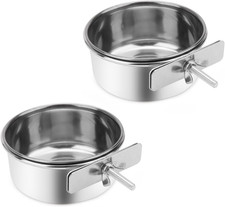Pet Food Water Bowl with Clamp Holder Stainless Steel Feeding Cups Feeder for...