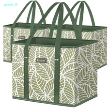 3Pk Reusable Grocery Bags, Foldable Tote with Reinforced Bottom & Handles