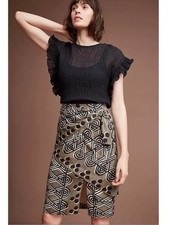 Anthropologie Maeve Edessa Geometric Tribal Faux Wrap Skirt Linen Blend Summer