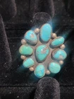 Large Native American Turquoise Silver Cluster Ring Size 10 Signed Vintage 11 Gm