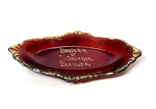 Antique St George Bermuda Red Cut Glass Souvenir Trinket Candy Dish Island