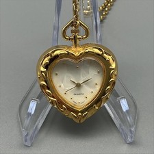 Heart Pendant Necklace Watch Womens 33mm Gold...