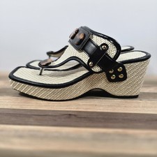 Block Heel/Toe Wedge Sandals Raffia Unbranded S9 NWOB Casual Beach