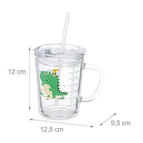 Kindergläser 2er Set Glasbecher Strohhalmgläser Henkelbecher Dino Kinderbecher - Bild 4 von 10