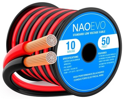 NAOEVO 10 Gauge Wire 50FT, 2 Conductors Electrical Wire Red Black Cable, Flex...