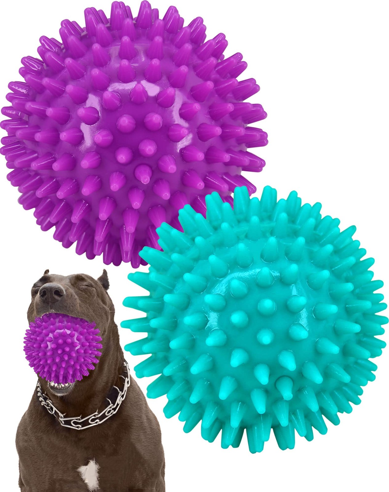 2 Pack 4.5&rdquo; Heavy Duty Squeaky Dog Ball for Medium Large Dogs, Spikey Dog Bal...