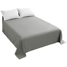 Elegant Gray Flat Sheet for Queen Bed - Durable Microfiber, Machine Washable