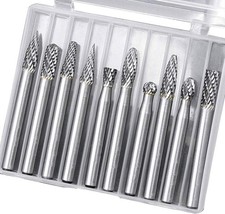 10pc Tungsten Carbide Burr Set 1/4" Shank Double Cut Rotary Cutting Burr Set