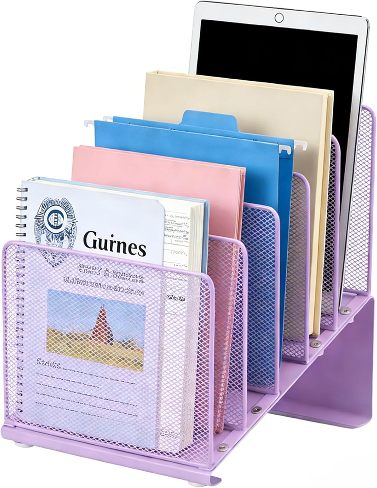 Desk File Organizer, 5-Section Vertical Metal Mesh File Folder Holder ...