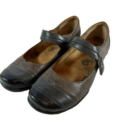 Taos Shoes Womens US 9 Brown Gray Bravo Leather Mary Jane Flats BRV-13241 Boho