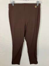 Michael Michael Kors Slim Stretch Pull-On Pants Women's Size M Brown MK Logo