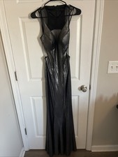Faviana 7182 Evening Prom Dress Gown Silve Foil Jersey Retail 389 Size 10