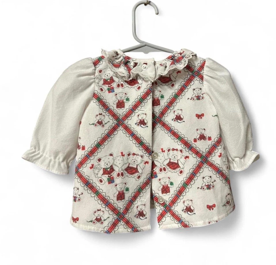 Vintage white and red Christmas short dress or long blouse for 6 month baby - Image 3 of 4