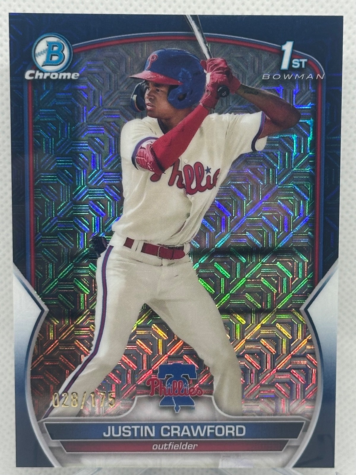 2023 1st Bowman Chrome Justin Crawford Navy Mojo /175 Phillies