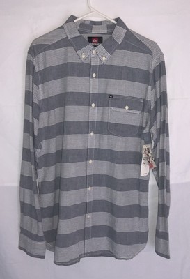 NEW Mens Size Large Quicksilver Long Sleeve Grey White Strip Button Up  Shirt