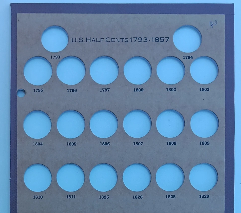 Wayte Raymond 1793-1857 Estados Unidos medio centavo 1864-1873 dos páginas de tablero de monedas de 2 c Foto 4 de 4