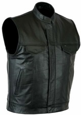 Men Leatherick SOA Leather Waistcoat Motorcycle Biker Cut off Waistcoat  UK