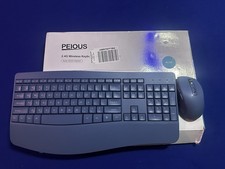 Peious Ergonomic Keyboard and Mouse Combo - Full Size Keyboard Cordless Blue