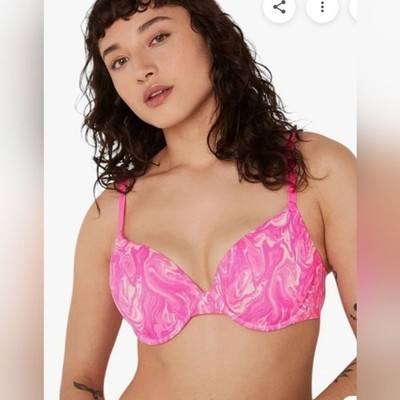 New Pink Wear Everywhere Atomic Pink Marble Push-Up Bra 34DD Smooth underwire