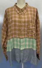 Sugarfox Shirt Womens Plus Sz 3X Multi Color Plaid Boho Button Down Shirt NWOT