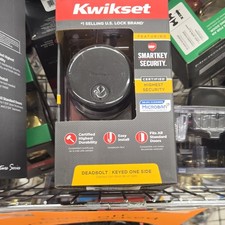Kwikset SmartKey Security Deadbolt, Matte Black, Keyed One Side, Rekeyable
