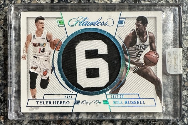 2022-23 Flawless Bill Russell Tribute 6 Patch Tyler Herro Game Worn / Used 1/1