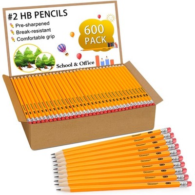 600 Pack #2 HB Pencils, Pre-sharpened Wood-cased Graphite Pencils with Eraser...