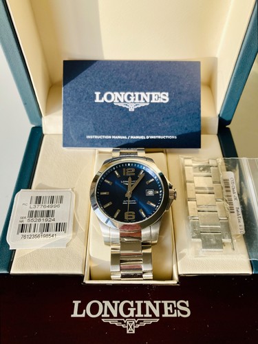 Absolutely MINT Longines Conquest 39mm Auto Ref. L3.776.4.99.6 w/ Box & Papers!