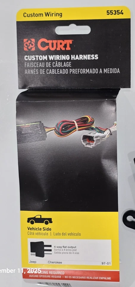 ARNÉS DE CABLEADO PERSONALIZADO CURT 55354 4 VÍAS PLANO PARA JEEP CHEROKEE Foto 4 de 4