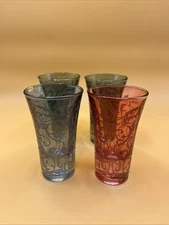 Vintage Moroccan-Style Tea Glasses Handblown & Etched Set 4 Barware Shot Glasses