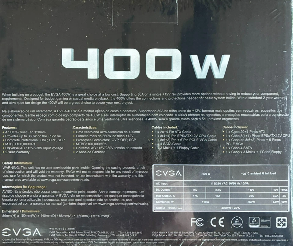EVGA - 100-N1-0400-L1 - 400W Power Supply - Image 3 of 3