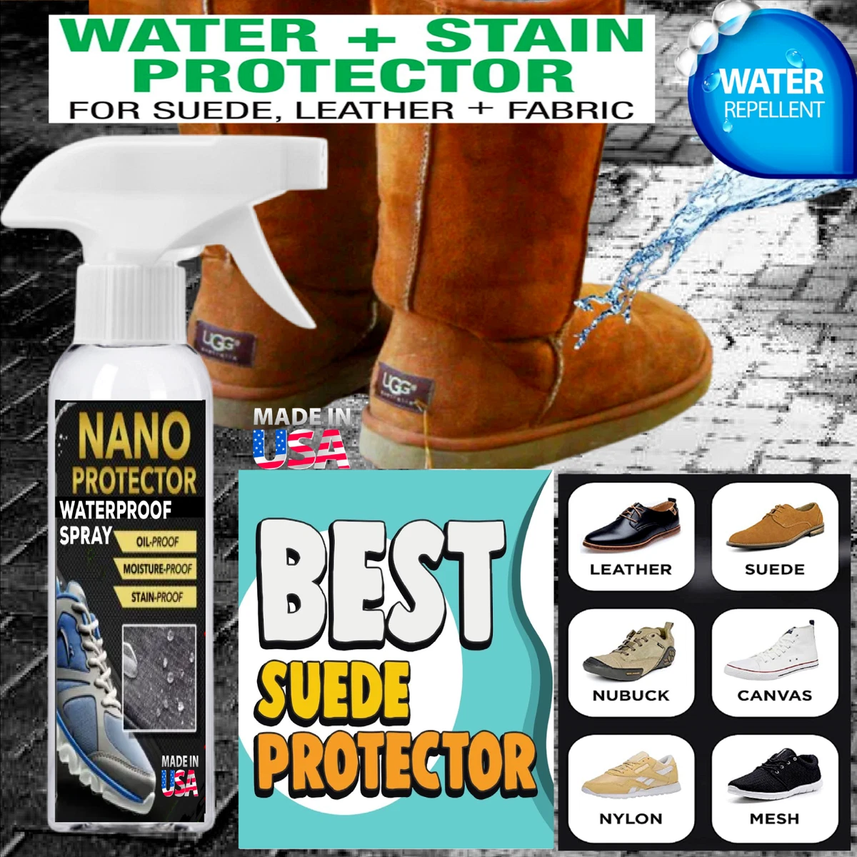 WATER REPELLENT SPRAY SHOES BOOTS NUBUCK Ugg BOOTS NANO PROTECTION STAIN BLOCKER