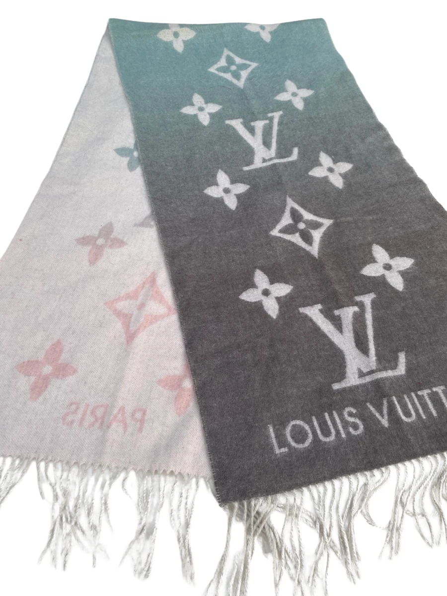 Auth Louis Vuitton Paris Cashmere Reykjavik Gradient Scarf Bleu 