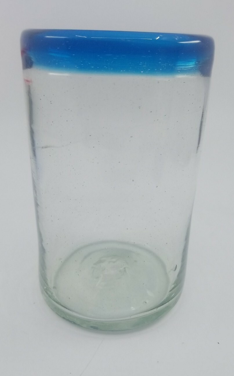 Mexican Hand-Blown Blue Rim Glass 5.25