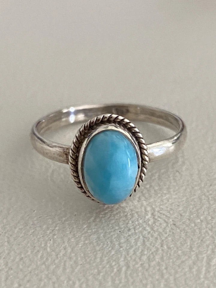 不对称纯银门铃耳环和戒指 Larimar 蓝色宝石 — 第 2/4 张图片