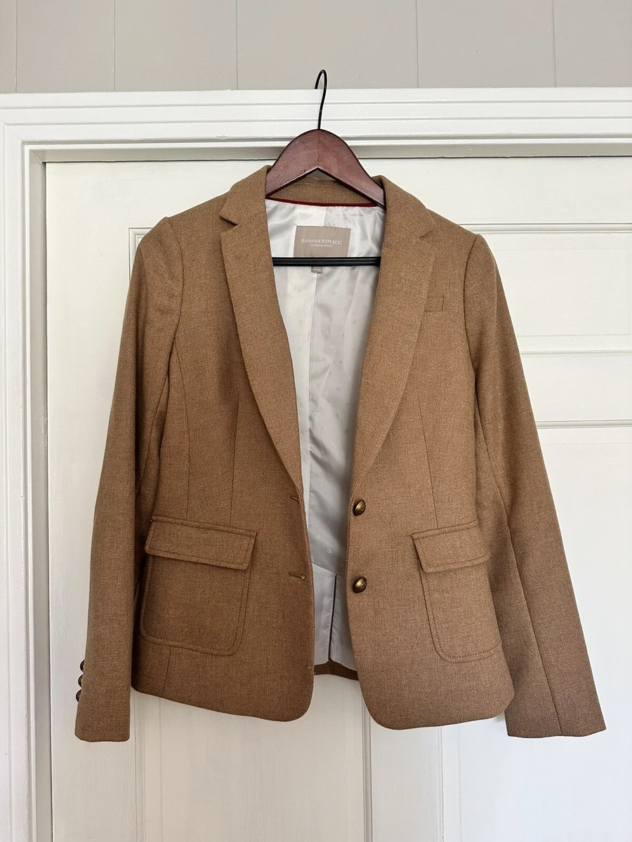 Banana Republic Jacket Womens 0 Blazer Wool Blend Camel Brown Hacking NEW