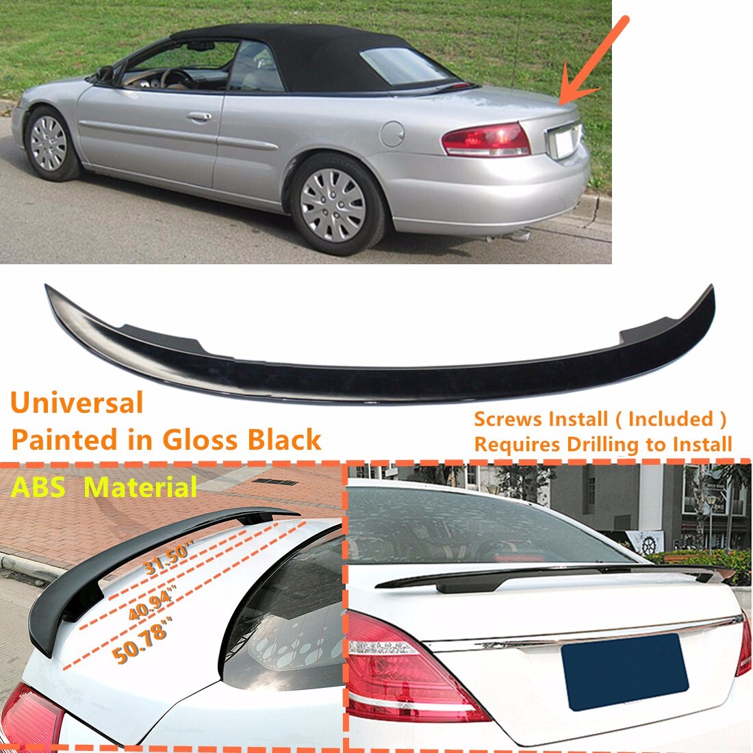 Fit For 2001-2006 Chrysler Sebring Trunk Spoiler Wing Gloss Black