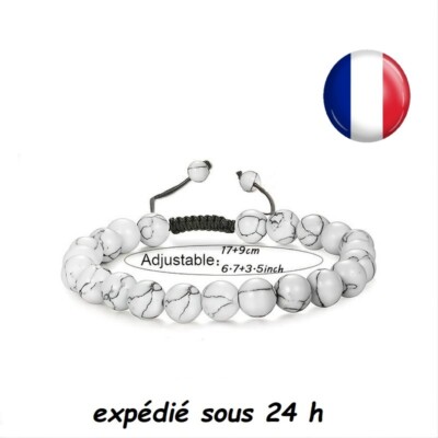 Bracelet Pierre De Lave Naturelle - Perles Noires - Cordons Réglables (17-25cm)