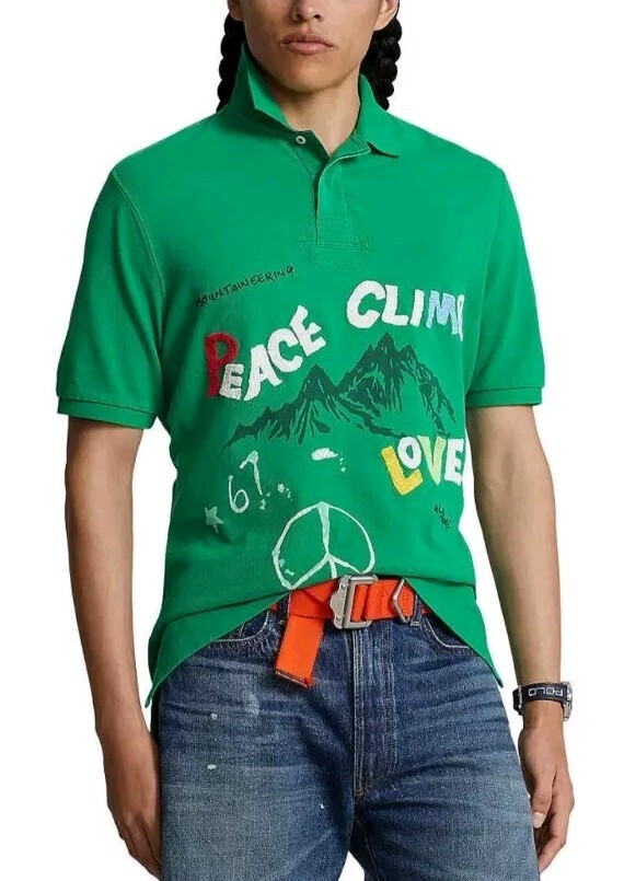 Polo Ralph Lauren Men's Classic-Fit Peace Climb Love Green Polo