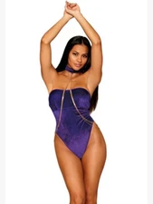 💋DREAMGIRL💋Stretch Velvet Teddy & Separate Collar with Draping Chain ONE SIZE