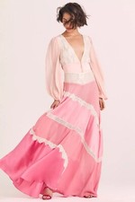 LoveShackFancy Kinsler Dress Pastel Pink Colorblock Chiffon Lace 2 NWT $895
