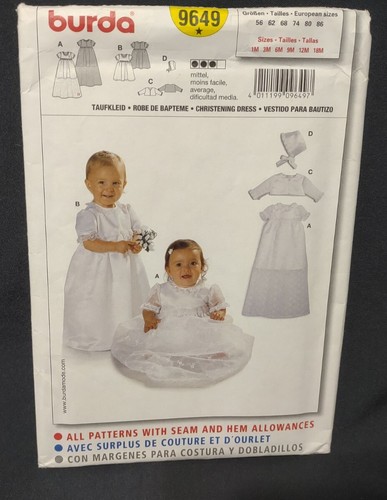 Burda Christening Gown Pattern Outfit 1 - 18 month 8649 uncut