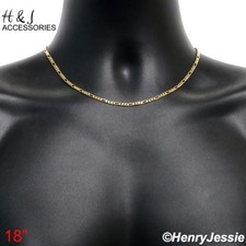 18"MEN WOMEN 18K Gold Filled 3mm Gold Figaro Link Chain Necklace AGFN1