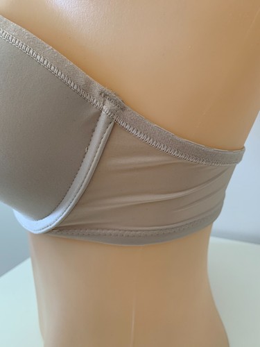 Nude Satin Strapless Bra Wire Beige Skin Tone Adjustable Bow Target Mold Shape C - Picture 11 of 15
