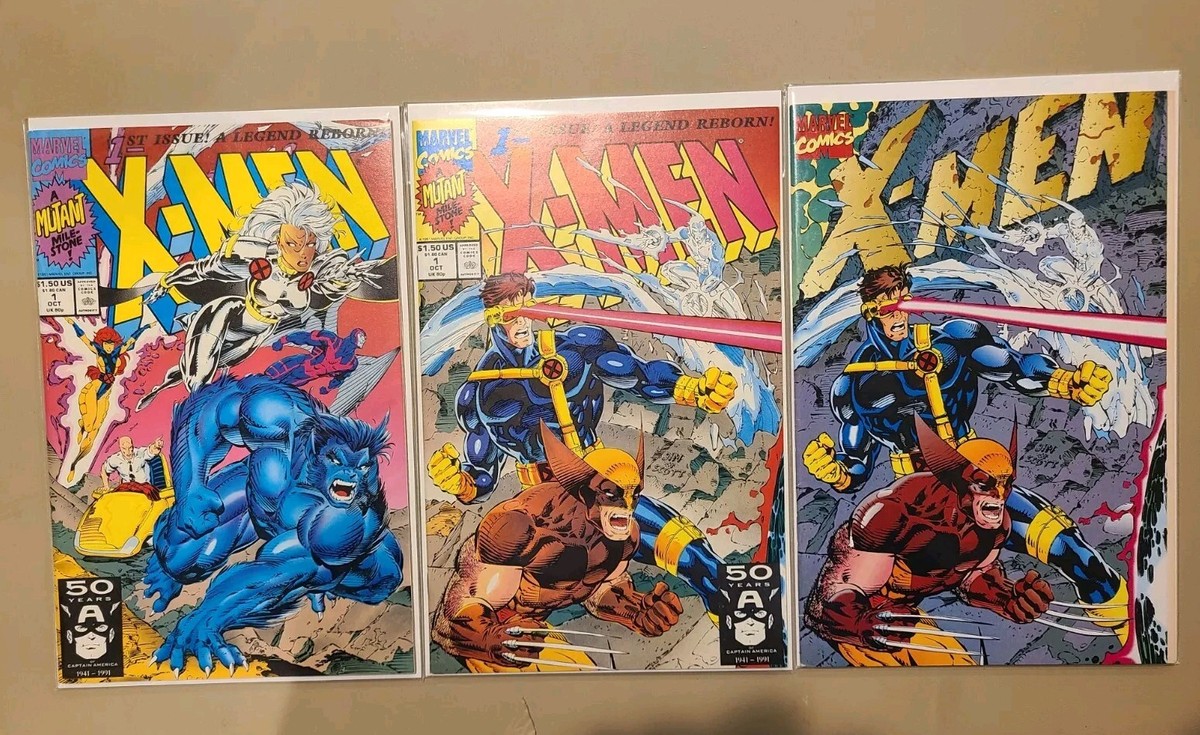 X-Men #1 Connecting Covers 3 Comic Books Marvel 1991 A C E Jim Lee