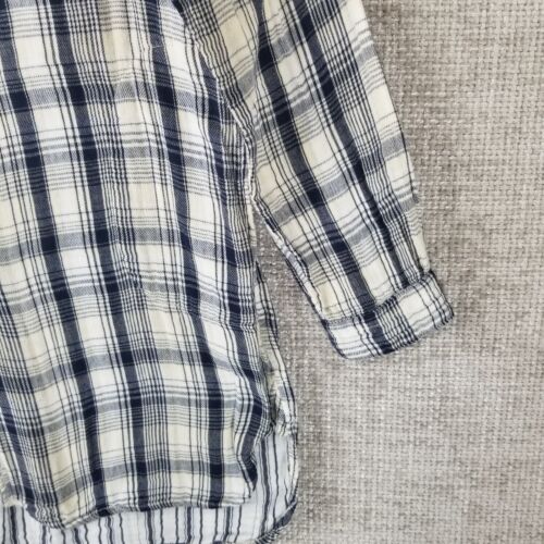 CP Shades X Free People Tunic Womens XS Navy Cream Plaid Button Double Layer - Imagen 3 de 13