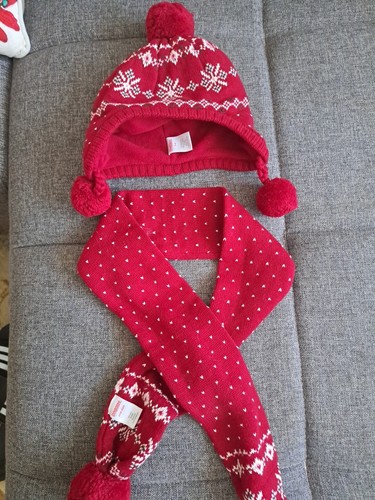 Gymboree Toddler Sz 3T-4T girls hat & scarf set red With Pompon Cotton Red Warm - Picture 10 of 10