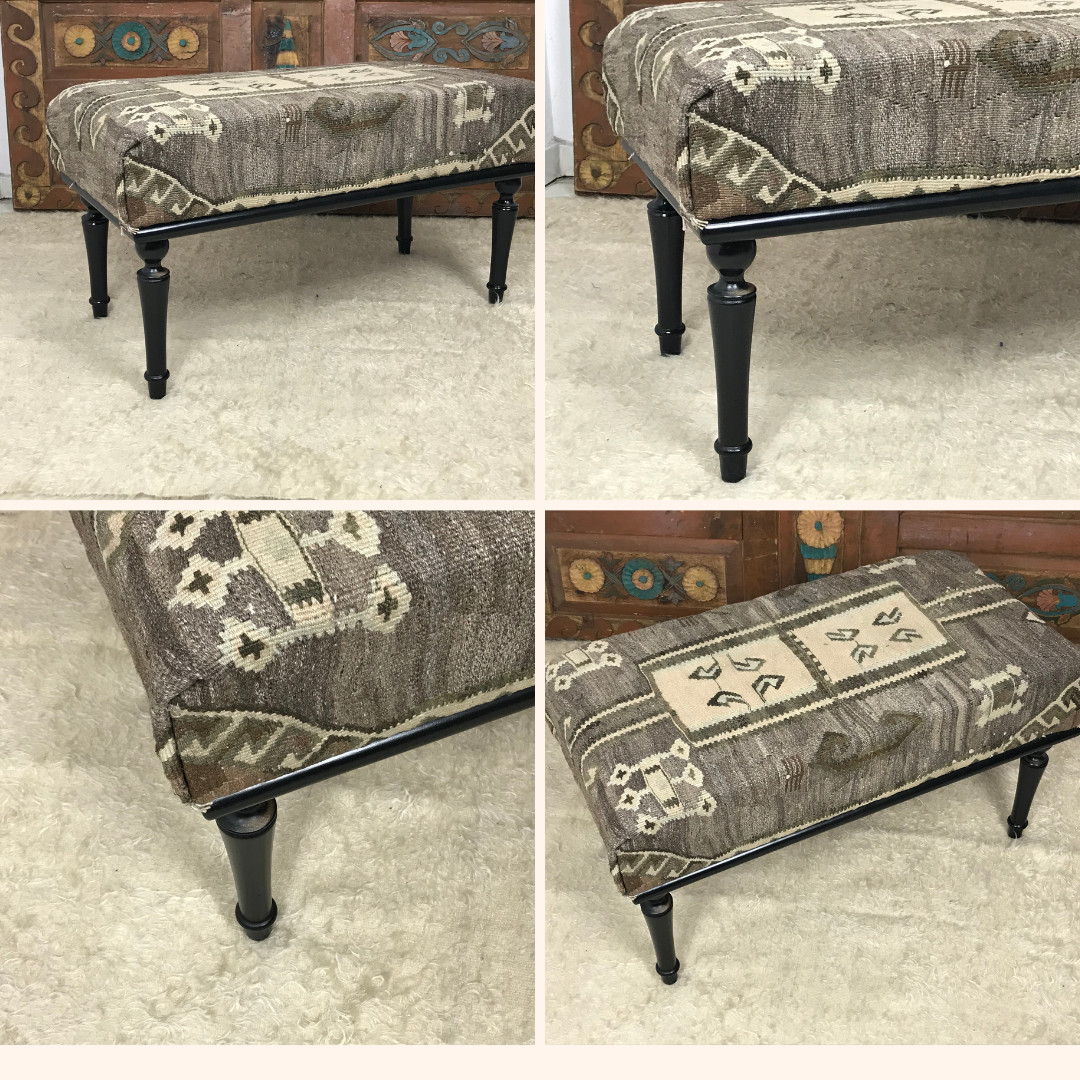 Handmade Kilim Upholstered Ottoman Footstool Piano Entryway Bedroom Bench