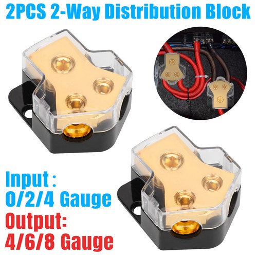 2pc New 2-Way Car Audio Solar Amp Power/Ground Cable Splitter Distribution Block - Picture 1 of 9