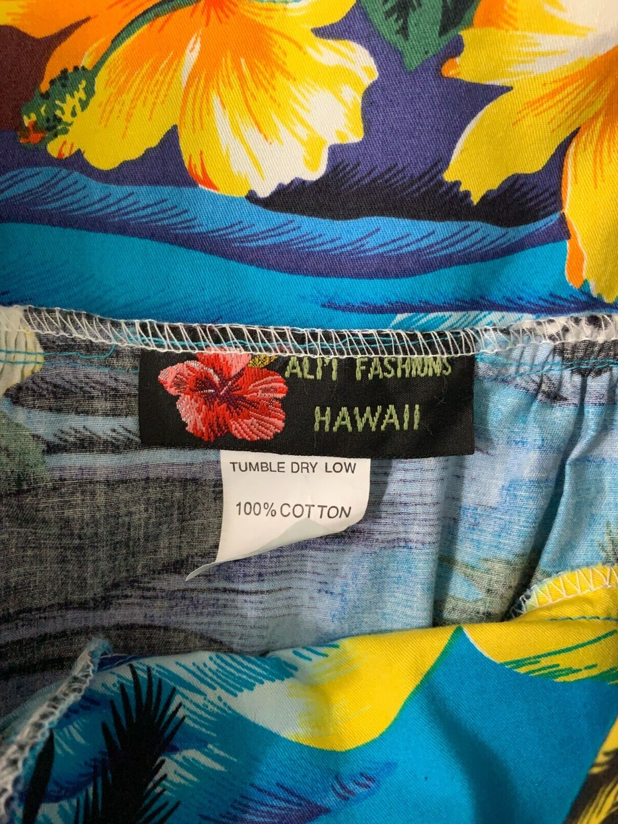 Vintage Ali'i Fashions Hawaii Hawaiian Dress Mumu Blue Floral